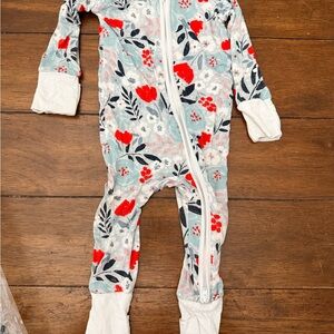 Little Sleepies Red and White Floral Footie